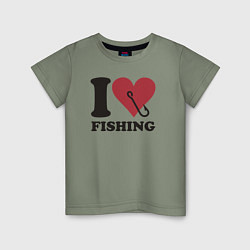 Футболка хлопковая детская I love fishing, цвет: авокадо