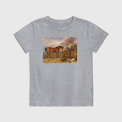 Футболка хлопковая детская Две лошади и две собаки, цвет: меланж