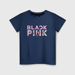 Футболка хлопковая детская Blackpink logo Jisoo Lisa Jennie Rose, цвет: тёмно-синий