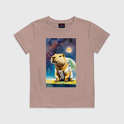 Футболка хлопковая детская Capybara brave astronaut - neural network, цвет: пыльно-розовый