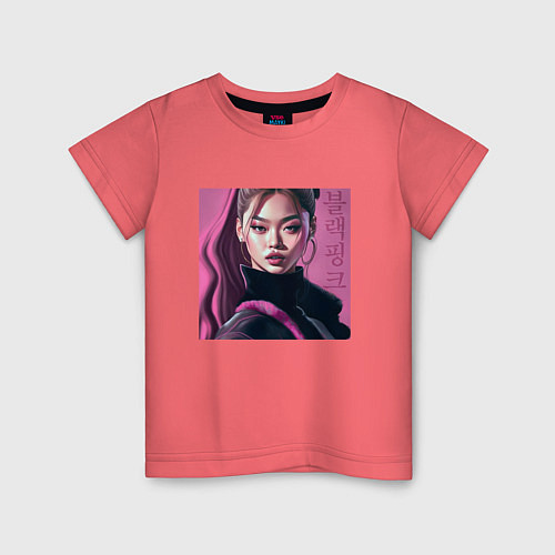 Детская футболка Blackpink Jennie рисунок портрет / Коралловый – фото 1