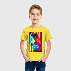 Футболка хлопковая детская Japanese girl - neon glow - neural network, цвет: желтый — фото 2
