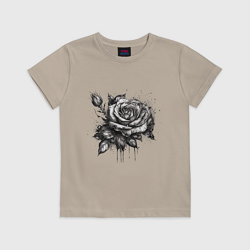 Детская футболка Роза нарисованная карандашом / Миндальный – фото 1