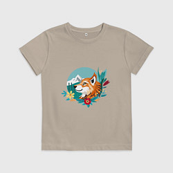 Детская футболка Лиса и горы среди цветов