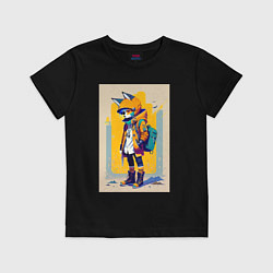 Футболка хлопковая детская Fox cub - urban style - neural network, цвет: черный