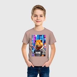 Футболка хлопковая детская Cool capybara - urban style - neural network, цвет: пыльно-розовый — фото 2