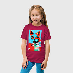 Футболка хлопковая детская Морда лисы - поп-арт - нейросеть, цвет: маджента — фото 2