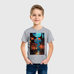 Футболка хлопковая детская Ночной китайский квартал, цвет: меланж — фото 2