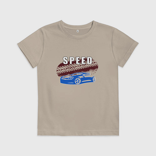 Детская футболка Машина с надписью Скорость / Миндальный – фото 1