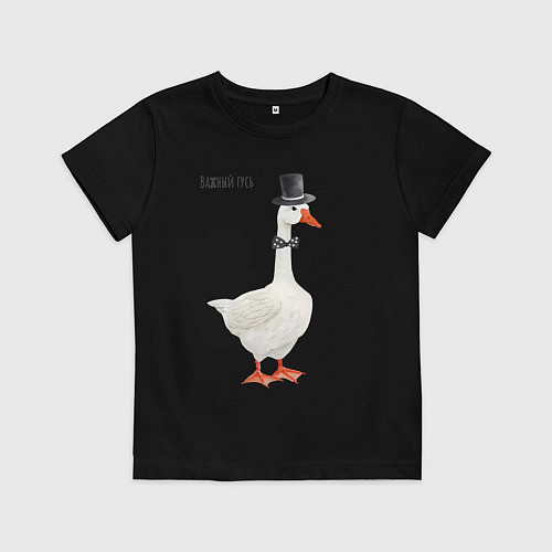 Детская футболка Гусь джентльмен в бабочке и цилиндре / Черный – фото 1