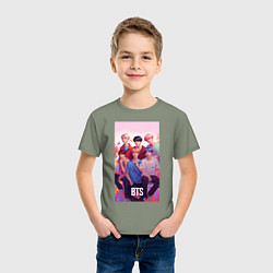 Футболка хлопковая детская BTS art anime style, цвет: авокадо — фото 2