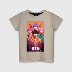 Футболка хлопковая детская BTS kpop anime, цвет: миндальный