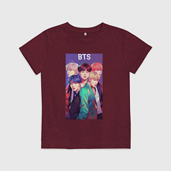 Футболка хлопковая детская Anime BTS style, цвет: меланж-бордовый