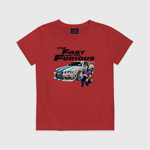 Детская футболка Брайан ОКоннер Nissan Skyline R34 / Красный – фото 1
