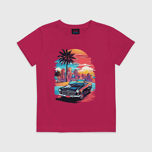 Детская футболка Автомобиль на пляже / Маджента – фото 1