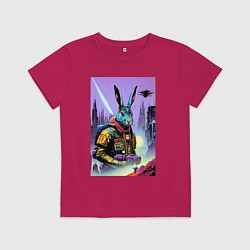 Футболка хлопковая детская Brave hare - cyberpunk - neural network, цвет: маджента