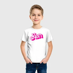 Футболка хлопковая детская Логотип розовый Кен, цвет: белый — фото 2