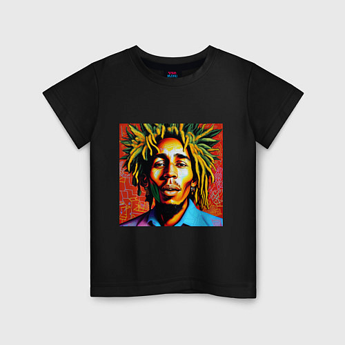 Детская футболка Граффити Арт Счастливый Боб Марли / Черный – фото 1
