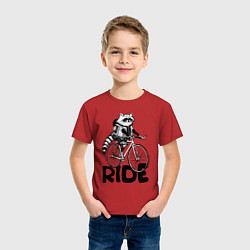 Футболка хлопковая детская Raccoon ride, цвет: красный — фото 2