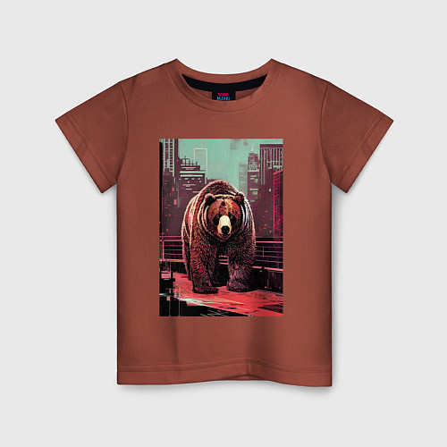 Детская футболка Могучий медведь в большом городе / Кирпичный – фото 1