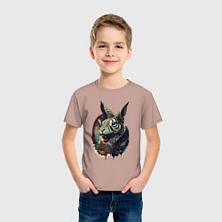 Футболка хлопковая детская Свирепый зайчара - нейросеть, цвет: пыльно-розовый — фото 2