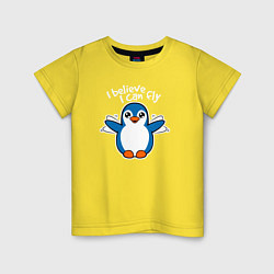 Футболка хлопковая детская Fly penguin, цвет: желтый