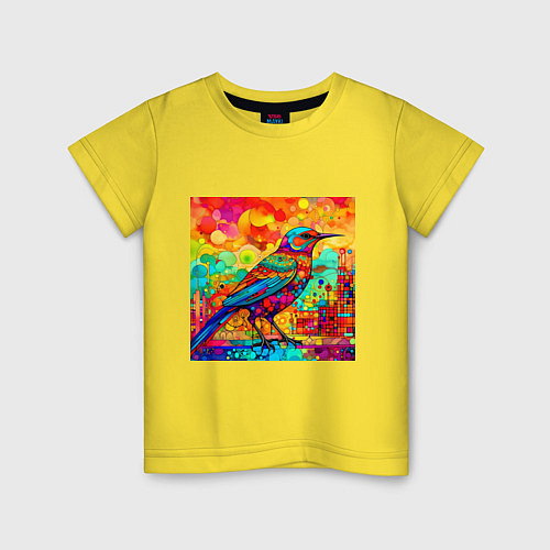 Детская футболка Красочная птица - мозаика - нейросеть / Желтый – фото 1