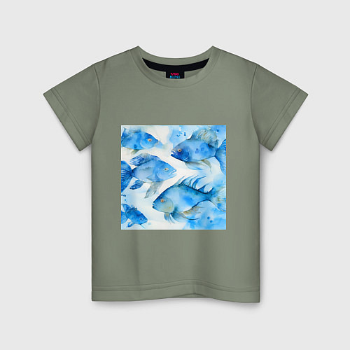 Детская футболка Акварельные синие рыбки / Авокадо – фото 1
