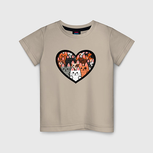 Детская футболка Котики в сердце / Миндальный – фото 1