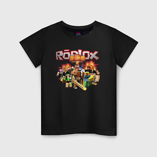 Детская футболка Роблокс на фоне взрыва roblox / Черный – фото 1