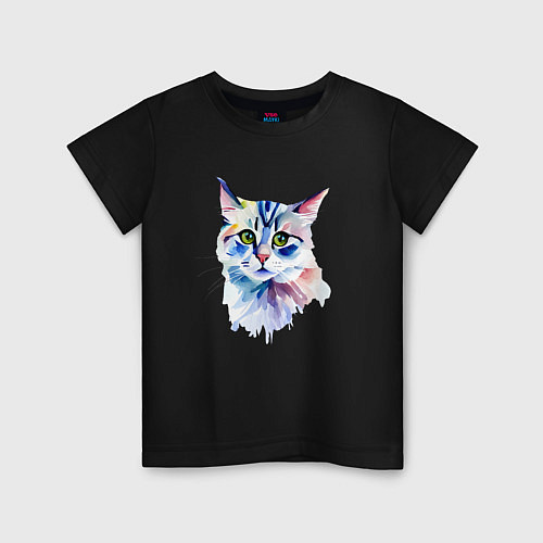 Детская футболка Акварельный волшебный котик / Черный – фото 1