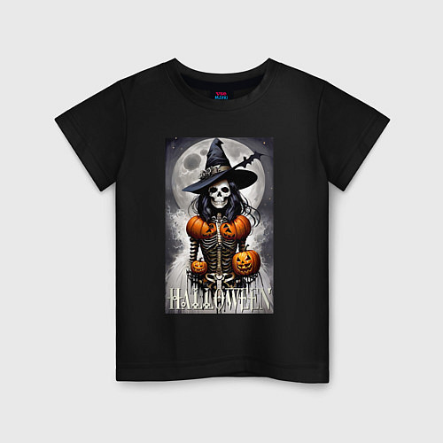 Детская футболка Witch - skeleton - halloween / Черный – фото 1