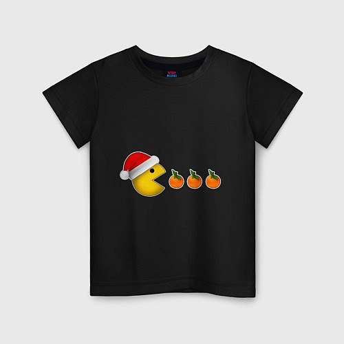 Детская футболка Новогодний пэкмэн с мандаринами / Черный – фото 1