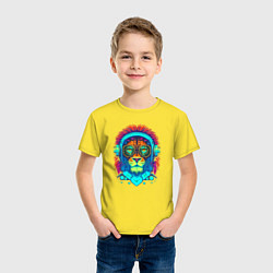 Футболка хлопковая детская Лев в наушниках киберпанк, цвет: желтый — фото 2
