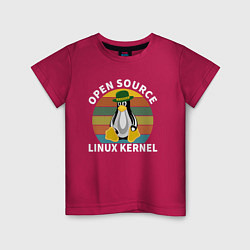Футболка хлопковая детская Пингвин ядро линукс, цвет: маджента