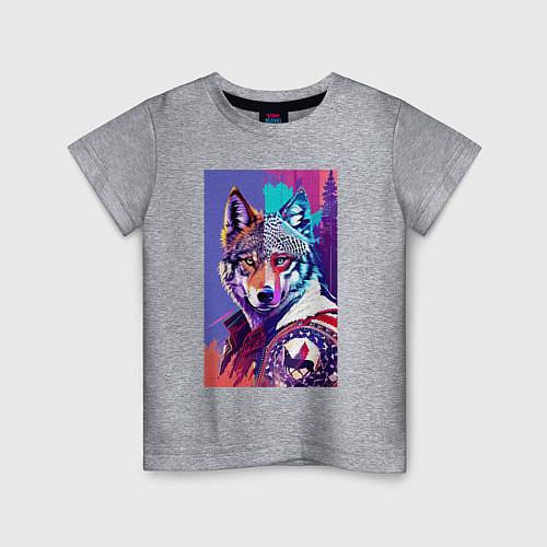 Детская футболка Стилизованный волк - поп-арт / Меланж – фото 1
