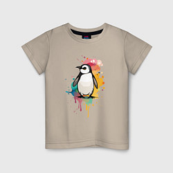 Футболка хлопковая детская Красочный пингвин, цвет: миндальный