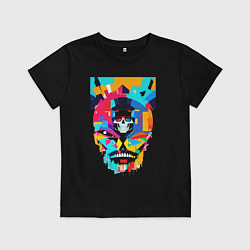 Футболка хлопковая детская Funny skull - pop art, цвет: черный