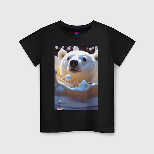 Детская футболка Белый медведь в молоке / Черный – фото 1