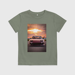 Футболка хлопковая детская Авто в багровом закате, цвет: авокадо