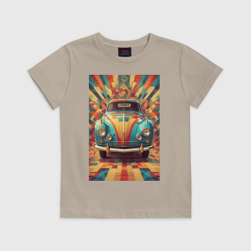 Детская футболка Ретро машина в ярких цветах / Миндальный – фото 1