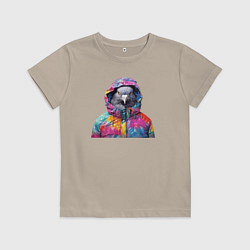 Футболка хлопковая детская Голубь в яркой куртке, цвет: миндальный