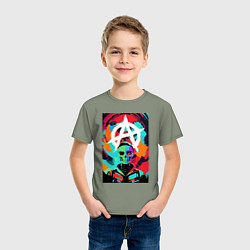 Футболка хлопковая детская Анархия - череп - поп-арт, цвет: авокадо — фото 2