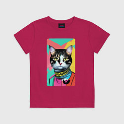 Футболка хлопковая детская Pop art cat - neural network, цвет: маджента