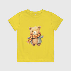 Футболка хлопковая детская Весёлый мишка осенью, цвет: желтый