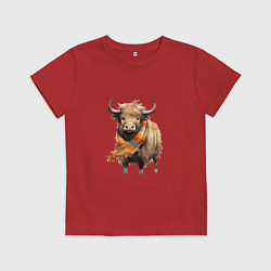 Футболка хлопковая детская Буйвол в шарфе, цвет: красный