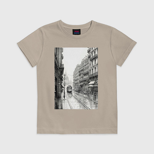 Детская футболка Черно-белый париж / Миндальный – фото 1