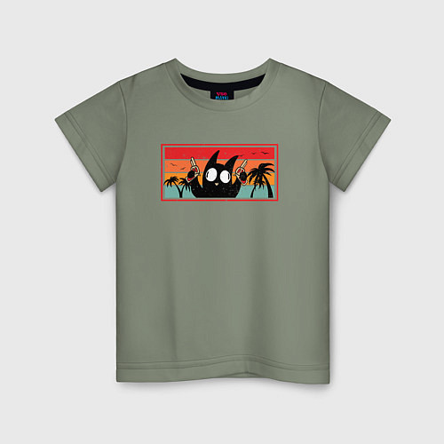 Детская футболка Мемный кот ретро - с револьверами / Авокадо – фото 1