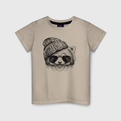 Футболка хлопковая детская Красная панда в очках, цвет: миндальный