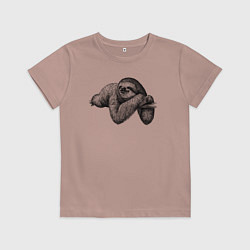 Футболка хлопковая детская Ленивец на ветке, цвет: пыльно-розовый
